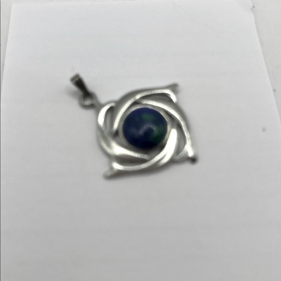 Vintage Kenneth Kantro Azurite Malachite Dolphin Pewter Pendant - Picture 5 of 9